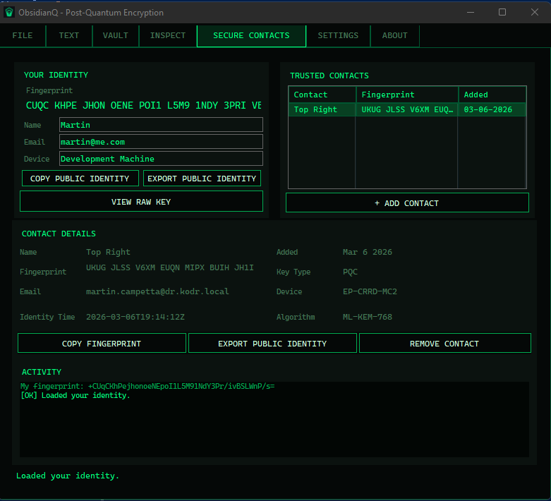 ObsidianQ Secure Contacts screenshot